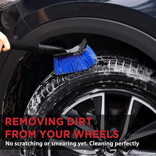 TAKAVU 17.5in Tire Brush, Stiff Bristle Long Handle, Heavy Duty (Blue) - color: Blue