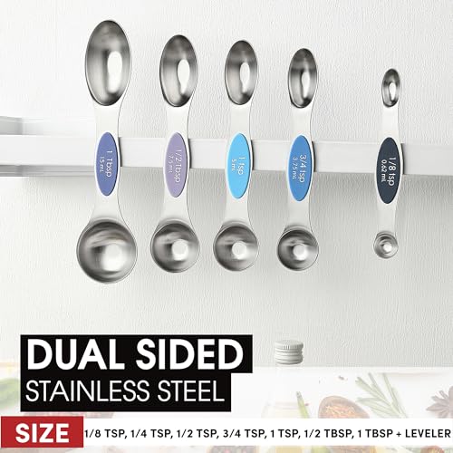 Spring Chef Stainless Steel 8 Magnetic Measuring Spoons Set, Winter Frost - color: Winter Frost, size: 1-Pack
