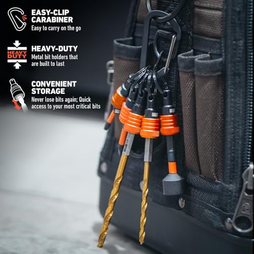 Railer 5pc 1/4" Hex Bit Holder Keychain – Quick Release Drill Organizer - color: Orange