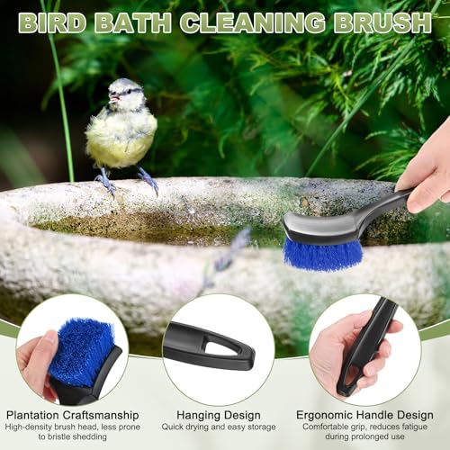 M METERXITY 2-Pack Bird Bath Cleaning Brush, 8.3 Inch Plastic Bird Bath Cleaner with Ergonomic Handle for Feeder/Fountain/Outdoor Cleaning, Utility Hard Stiff Bristle Scrub [Blue] - color: Blue