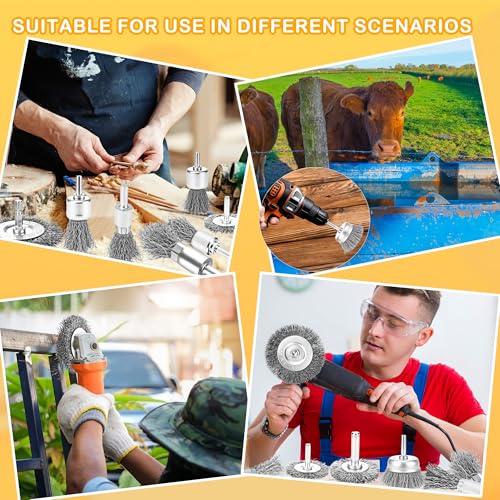 18 Pcs Stainless Steel Wire Wheel Brush Set for Drill Hex Shank Kit Coarse Carbon Pen Wire Wheel Power-Operated Grinders Detail Rust Paint Removal