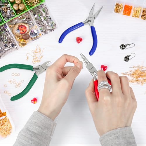 WORKPRO Jewelry Pliers Set, 3 Pack Jewelry Making Tool Kit - color: Dark Blue, Dark Green, Red