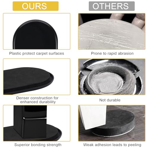 8PCS Furniture Sliders, 3-1/2" x 6" Furniture Movers Sliders on Carpet | Anti-Scratch & Labor-Saving, Reusable, Fits Round & Square Furniture Legs, Heavy Moving Pads for Sofa, Bed, Table & Desk - color: Black (for Carpet)