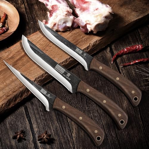 HOSHANHO Butcher Knife Set 3PCS, Sharp Fillet & Utility & Paring Knife Set | Hand Forged Kitchen Knife Set, Upgraded High Carbon Stainless Steel Meat Cutting for Home, Outdoor, Gift for Men - size: 6.7"