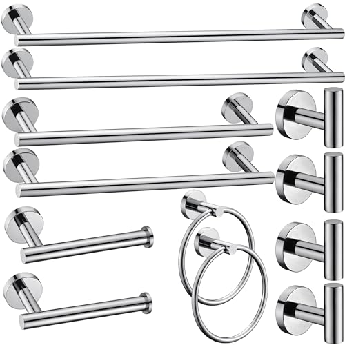 12 Pieces Polished Chrome Bathroom Hardware Accessories Set Hand Towel Ring 16&23.6 inch Round Towel Bar Toilet Paper Holder Towel Hooks 4 Pieces SUS 304 Stainless Steel,Heavy Duty,Wall Mounted - color: Polished Chrome, size: 12 piece 24"
