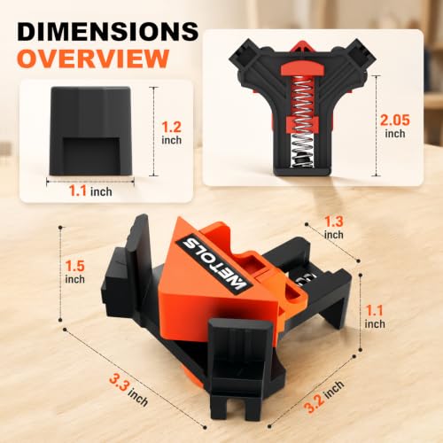 WETOLS 90 Degree Corner Clamp Set, 4 Pcs Adjustable Clamps for Woodworking