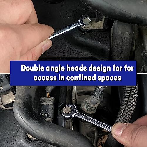 Mini Double Open End Wrench Set Metric 10 Pcs 4mm to 11mm with Portable Storage Pouches Mirror Chrome Finish Super Thin Open Ended Spanner Double Angle Head for Small Fasteners - style: Metric (Double Open End)