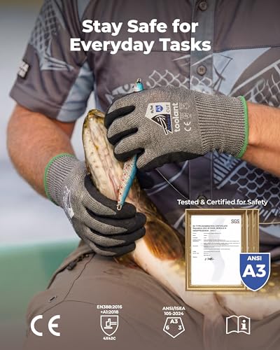 toolant ComfyCut A3 Cut Resistant Work Gloves, ANSI & EN388 Certified Protection with Superior Comfort, Fiberglass-Free, Touchscreen & Flexible Grip, for Fishing, Gardening, DIY, Assembly, XX-Large - size: XX-Large