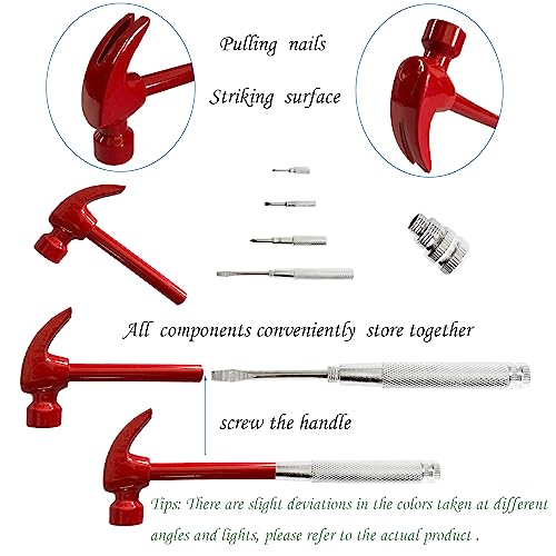 Red 6 in 1 Multitool Mini Hammer & Screwdriver Set - Camping Hand Tools with Metal Hammer Head - color: Red