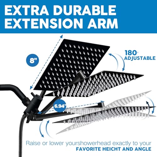 Shower Head, 8" High Pressure Rainfall Shower Head with Handheld Dual Spray - color: Black02, size: 8 Inch