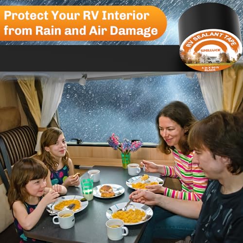 WELLUCK Butyl Sealant Tape, 4 Inch X 50 Foot RV Roof Tape Sealant Roofing Tape Black, Waterproof &UV RV Tape for Roof Camper Trailer Boat Sealing Leak Repair - style: 4 Inch X 50 Foot Black