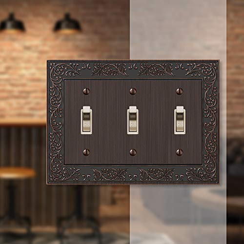 Amerelle 43TTTVB English Garden Wallplate, 3 Toggle, Cast Metal, Aged Bronze, 1-Pack - color: Aged Bronze, size: 3 Toggle