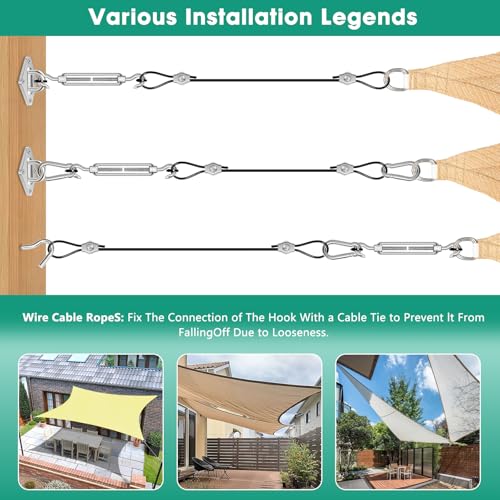 4 PCS 10ft Sun Shade Sail Hardware Kit, 304 Stainless Steel Cable Wire with Nylon Coating - for Rectangle Triangle Square Shade Sail Installation, Outdoor Garden Patio