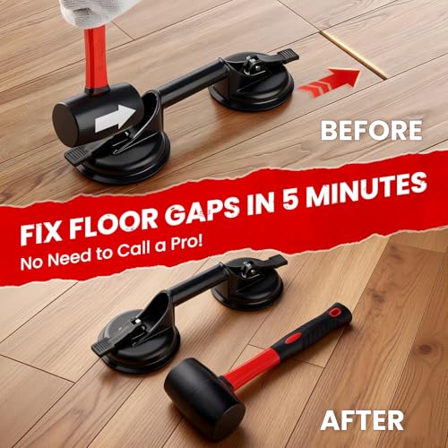 Mister Rui 2-Pack Floor Gap Fixer Tool Kit, Suction Cup & Rubber Mallet