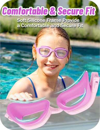 Vvinca Kids Swim Goggles, Swimming Goggles for Kids 3-14 Anti-Fog UV Protection No Leak Pool Glasses for Boys Girls - color: 13- Pink & Purple