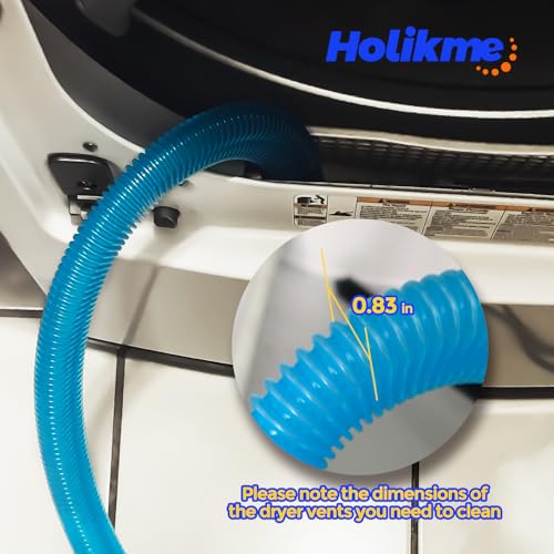 Holikme Dryer Vent Cleaner Kit, Vacuum Hose Attachment, 2-Piece, Blue | Adjustable Cable Tie for Easy Attachment, Flexible Lint Brush Removes Lint from Dryer Lint Screens and Tight Spaces - color: Blue