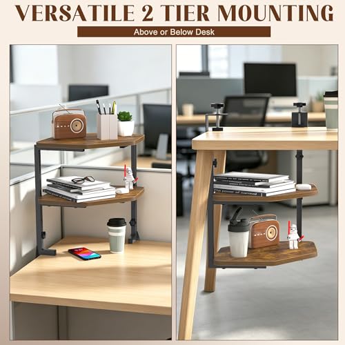 Corner Desk Shelf, Clamp on Desk Shelf Above or Below Desk 16" 2 Tier