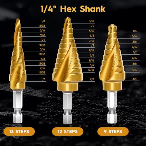 3PCS Titanium Step Drill Bit - HSS Step Bit Set with Two Spiral Grooved - color: 3Pcs Spiral