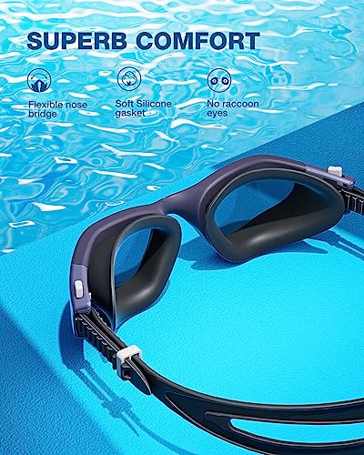 ZIONOR Swim Goggles, G1 SE Swimming Goggles Anti-Fog for Adult Men Women - color: B3-gold Lens Darkblue Frame