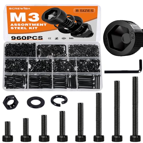 960PCS M3 Socket Head Cap Screw Assortment Kit, 6-30mm - size: M3 960pcs