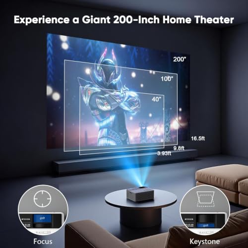 TMY 1080P Mini Portable Projector, 2-way Bluetooth, with 80in Screen