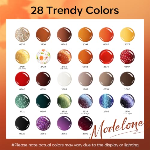 modelones 20 Colors Gel Nail Polish Kit, Fall Winter Gel Polish Set Soak Off Nail Polish Kit with Glitter, Glossy and Matte Top Base Coat DIY Manicure at Home - color: A Cozy Campfire
