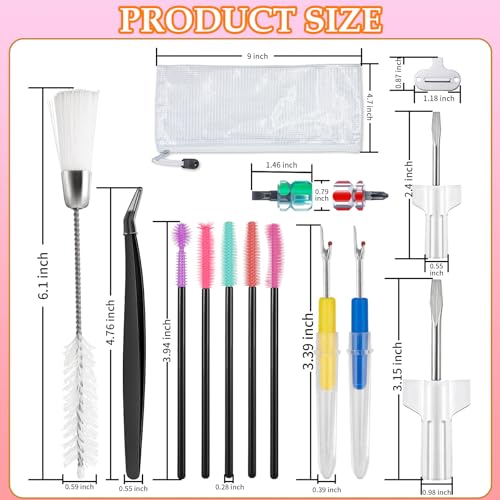 15pcs Sewing Machine Cleaning Kit, Sewing Machine Cleaning Tools Including Tweezers, Rippers, Screwdriver, Double Headed Brush, Needle Board Screwdriver, Silicone Brush and Storage Bag