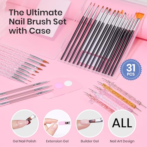 Beetles Nail Art Brushes 31pcs with Case Daul Ended Flower Dotting Tools - color: B - Clear-31