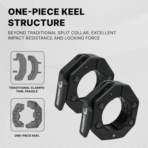 DMoose Fitness Barbell Clips 2 Inch (Pair) - Quick Release Olympic Barbell Clamps & Collars with Anti Slip TPR Grip for Secure Weightlifting and Powerlifting - Weight Clips for Bars at Home or Gym - color: Black V2, style: Non Magnetic