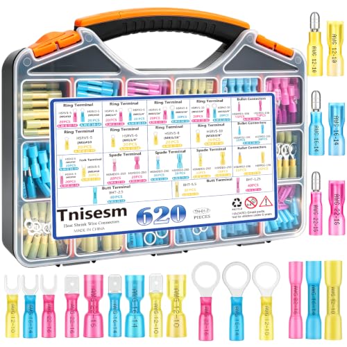 Tnisesm 620Pcs Marine Grade Heat Shrink Wire Connectors kit 22-10 AWG Electrical Connectors Ring, Ring Fork Spade Butt Splice Terminals - color: 620PCS, size: Heat shrink style