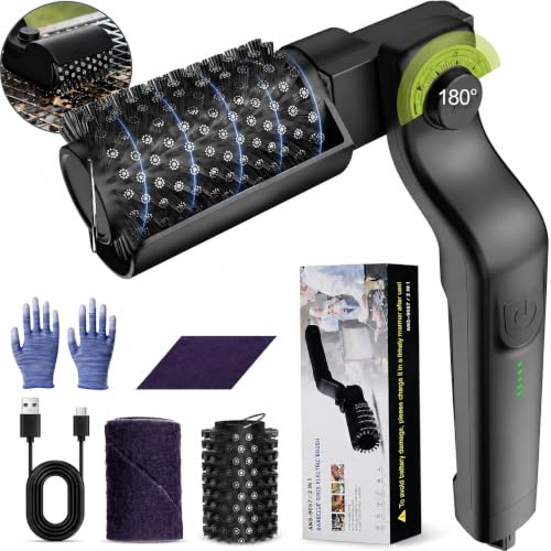 Electric Grill Brush, Cordless Rechargeable BBQ Grill Cleaner with 180° Adjustable Head, Powerful 3-Speed Motor, Stainless Steel Brush Head for Outdoor Grill, BBQ Grates, Gas Grills & Griddles