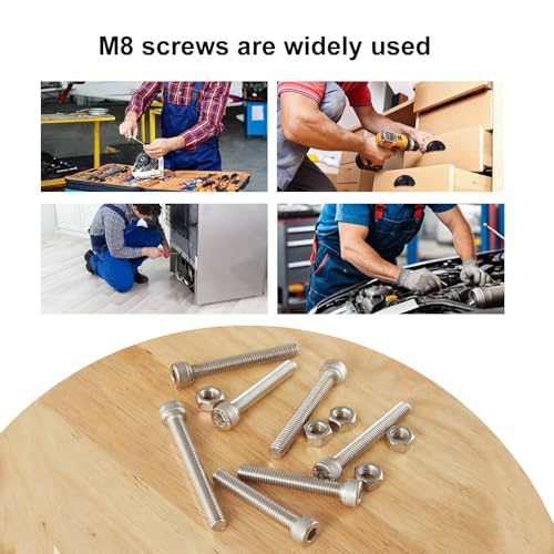 30PCS M8 x 50mm 60mm 70mm 80mm, Hex Socket Head Cap Screws Bolts Nuts Kit, Stainless Steel 304, Metric Allen Drive, Fully Threaded - size: Socket M8x50/60/70/80mm