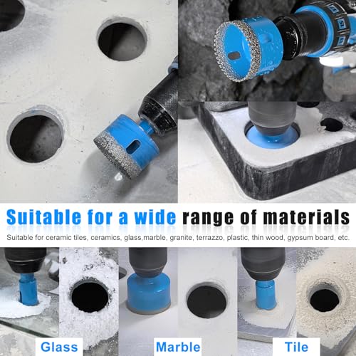 Diamond Hole Saw Tile Drill Bits Kit, 11 PCS Serrated Brazing Core Drill Bit Set with EVA Hole Saw Guide Jig, Hole Saw Sets for Ceramic, Glass, Tile, Marble, Granite, Gypsum - size: K2-6/8/10/12/20/25/28/32/35/45/50 MM