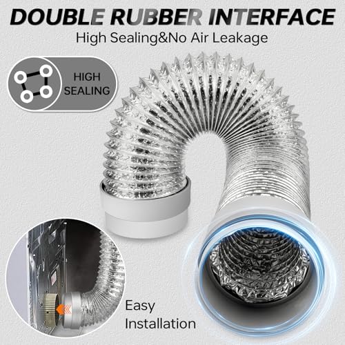 MATEWORK 5FT Dryer Vent Hose 4 Inch, Heavy Duty Aluminum with Rubber Seals - color: Silver, size: 4 inch 5 Feet