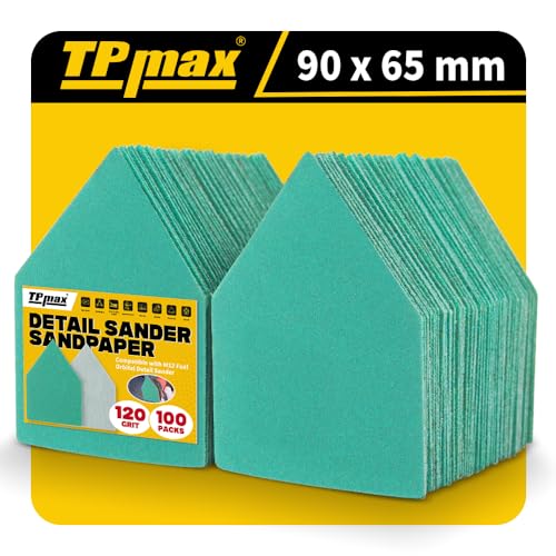 TPmax 100 Pack 90x65mm Detail Sander Sandpaper 120 Grit Compatible with Milwaukee M12 Heavy Duty Hook & Loop Anti Clogging Polyester Film Sheets - size: 120 Grit