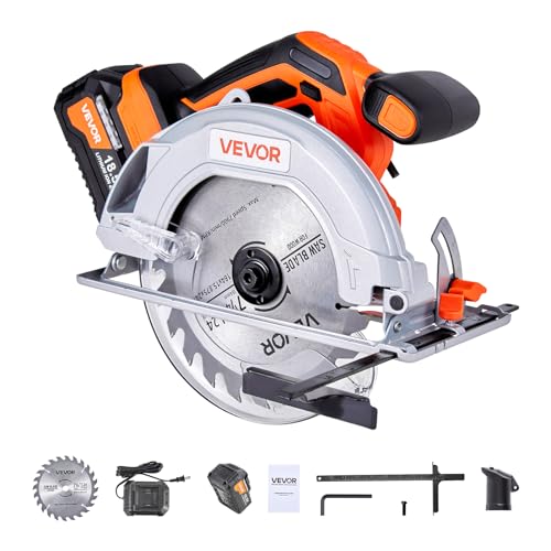VEVOR 20V Cordless Circular Saw, 7-1/4" Brushless Circular Saw for Makita 18V Battery, 5000 RPM, 0-45 Degree Bevel Capability, LED Light, Kit with Battery and Charger Included, for Wood Cutting - size: 7-1/4 in
