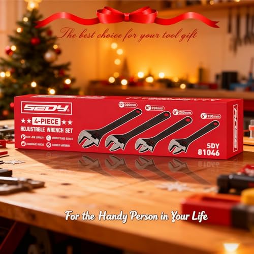 Adjustable Wrench Set Wrenches Sets: 4-Piece 6, 8, 10, 12 Inch Chrome Vanadium Steel Corrosion-Resistant Black Oxide Finish for Automotive Plumbing and Household Repairs - size: 4 PCS Professional Set (6",8",10",12")