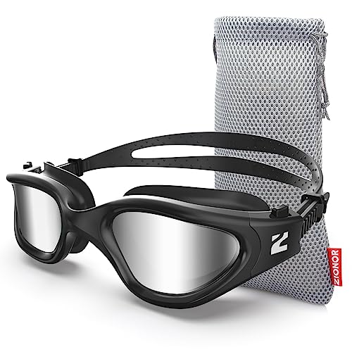 ZIONOR Swim Goggles, G1 SE Swimming Goggles Anti-Fog for Adult Men Women - color: B5-silver Lens Allblack Frame
