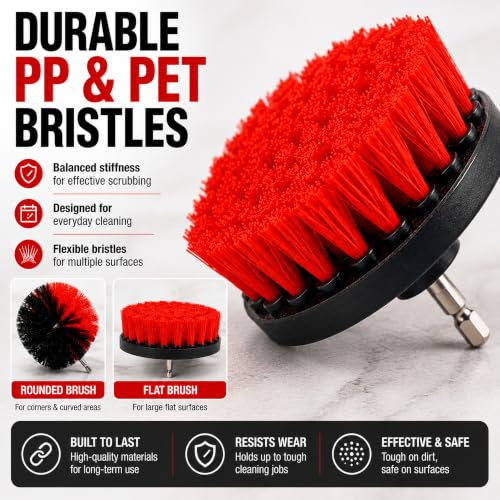 6-Piece Drill Brush Cleaning Set – Power Scrubber Attachments with 2”, 3.5”, 4” & 5” Brushes, Durable PP & PET Bristles for Bathroom, Tile, Grout, Kitchen, Tub & Floor Cleaning