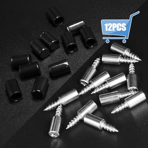 12pcs Screw in Shelf Pins with Anti-Slip Black Sleeve, Nickel Plated Shelf Pegs Cabinet Shelf Holders Shelf Support Pegs, Small Shelf Brackets Phillips Head Pegs for Shelves - color: Black Sleeve
