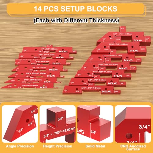 Router Table Setup Bars, 14 pcs Aluminumset Setup Blocks Woodworking, Set Up Blocks for Woodworking, Setup Blocks Gage Blocks for Router Table Saw and Angle Measure Set Up - style: Multifunctional