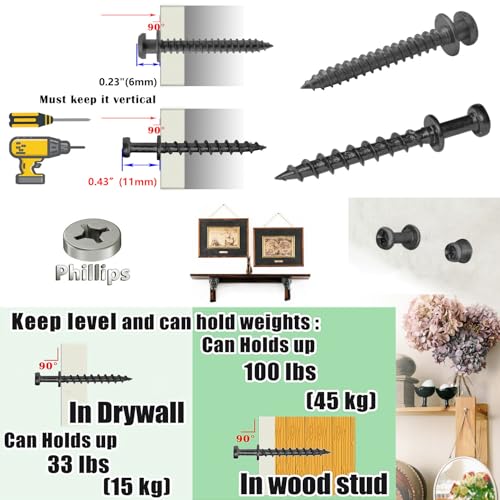 laffeya Picture Hanging Screw, Double-Headed Bear Claw Nail Keyhole Hanger - style: Black Mix Size