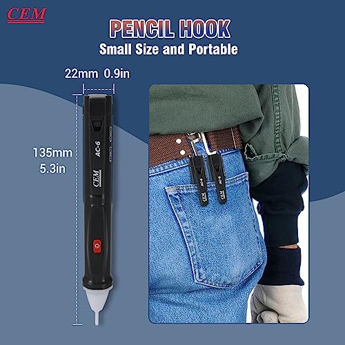 Voltage Tester,CEM AC-6 Non-Contact Voltage Detector,Electrical Tester,AC,LCD Display in Percentage,Buzzer Alarm,Live Wire Tester,Wire Breakpoint Finder - Black-Built-in/External Battery (Random)