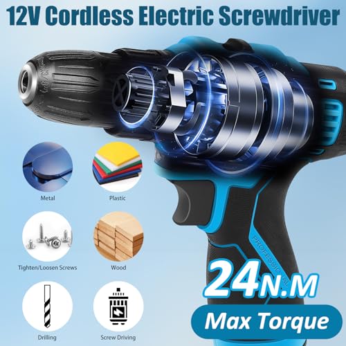 JENABOM 146-Piece Home Tool Set with 12V Blue Cordless Drill - color: Blue