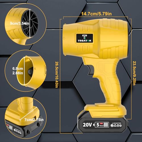 Tegatok 2.0Ah Cordless Blower and Vacuum Cleaner with Fast Charger, High-Performance Outdoor Tool (2*Batteries)