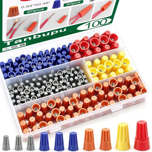 100PCS Electrical Wire Caps Wire Connectors Nuts Kit, 22-10AWG Insulating Insert Twist Wire Connectors with Spring, Screw on Terminals Assortment Set Quick Connection - size: 100pcs