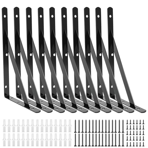 10 Pack L16 x H 10" Heavy Duty Shelf Brackets with Screws Open Floating Shelving Bracket L Brackets Black Metal Shelf Brackets for Shelves, Room, Pantry,Garage - size: L 16" x H 10" x W 1", style: 10 Pack-Black