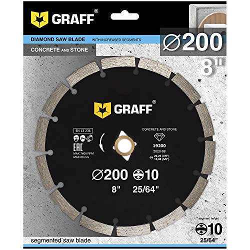 8 Inch Diamond Blade for Angle Grinder — Diamond Cutting Wheel for Cutting Stone, Marble, Granite, Brick, Masonry, Paving Flag, Concrete — Diamond Saw Blades Segment Height 0.394” (10 mm) — GRAFF - size: Ø 8 Inch Segment, style: Diamond Segment Blades