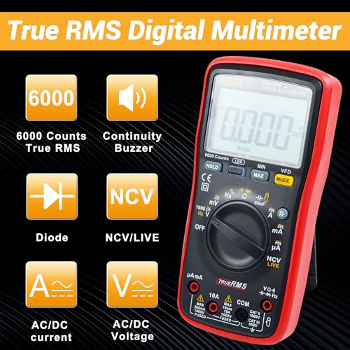 ZIBOO 15B PRO True RMS Digital Multimeter,for Electrical Applications, Measures AC/DC Voltage and Current Measurements up to 1000V and 10A (Optional AC Pliers)
