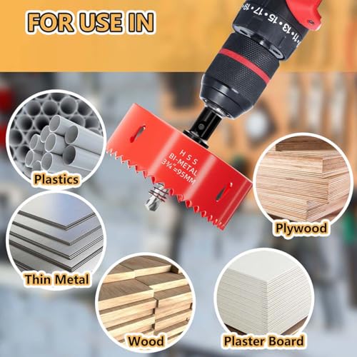 3-3/4 in. Bi-Metal Hole Saw Drill Bits - Versatile and Durable Hole Cutter for Wood, Plywood, Plaster Drywall, Ceiling, Plastic Pipe, PVC and Thin Metal - Includes Arbor & Pilot Bit (95mm) - size: 3-3/4"(95mm)